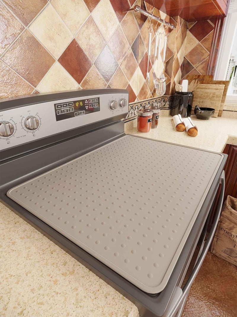 Bampanda Silicone Stove Top Cover for Electric Stove, Glass Stove Top Protector, Stovetop Cover Mat for Cooktop, Flat Range Cover, Oven Top Protector, Coffee Bar Mat, 28 x 20 in, Beige - Image 2
